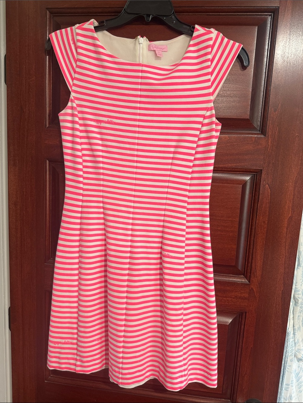 Lilly Pulitzer Pink and White Striped Cap-Sleeve Midi Dress